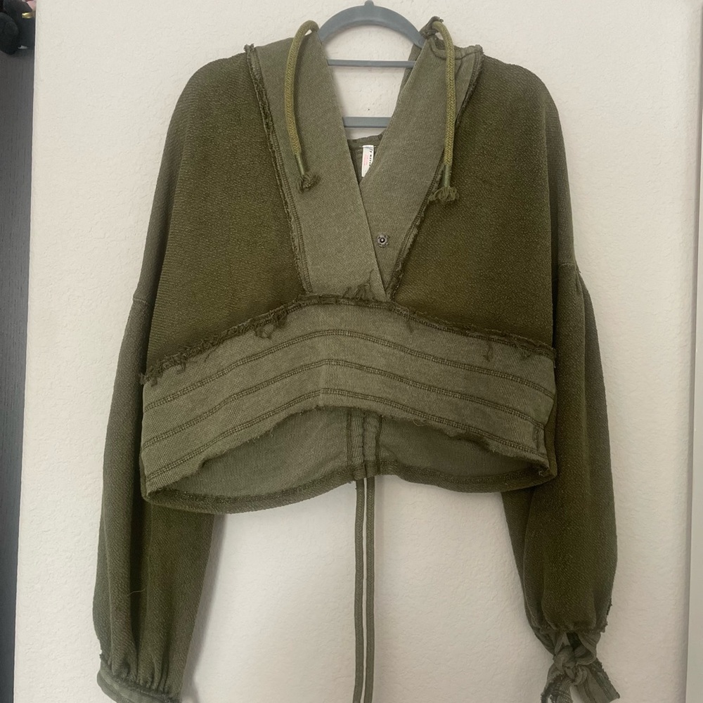 Free people half court green ruched sweatshirt